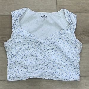 Hollister Blue and White Floral V-Neck Top